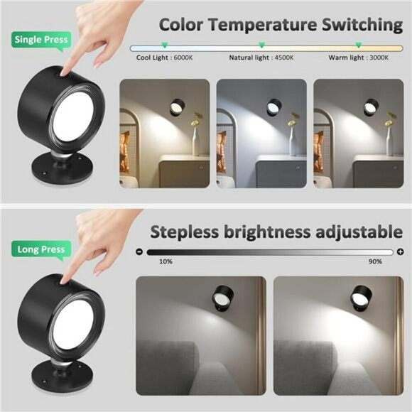 LED Wall Mounted Lights 2 Pcs with Remote Wall Sconces Lamp 3000mAh Rechargeabl - Picture 3 of 8